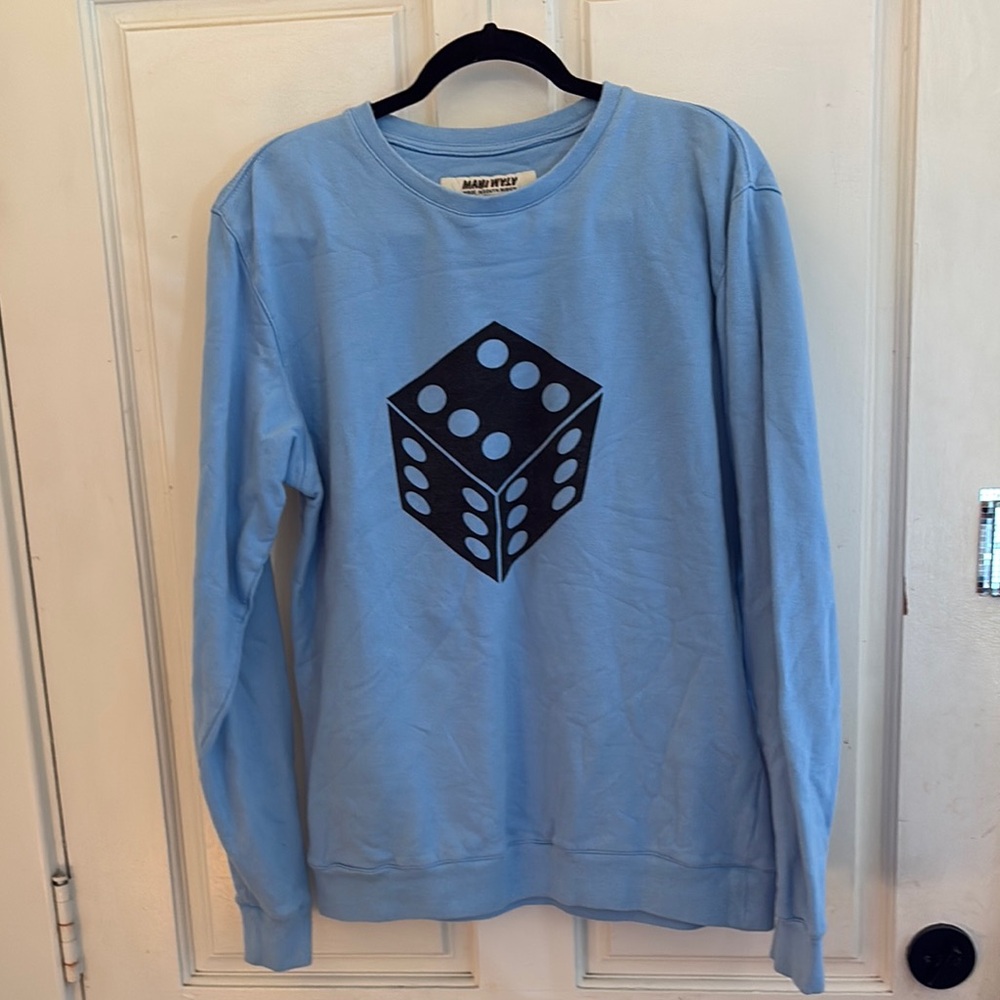 Blue Crewneck Sweater with Dice Graphic